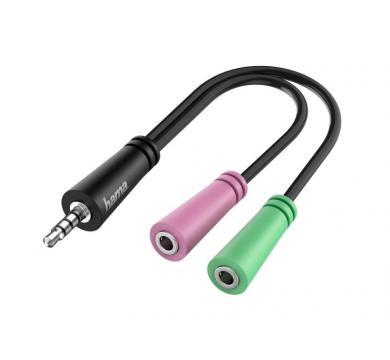 Hama Audio Adapter, 4-pin 3.5 mm Jack Plug - 2 x 3-pin 3.5 mm Jack