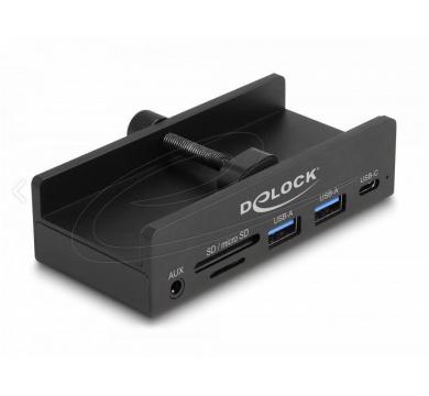 Delock External USB 5 Gbps 3 Port Hub 2 x USB Type-A, 1 x USB Type-C and 2 Slot Card Reader with Locking Screw