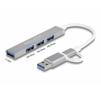 Delock 4 Port Slim USB Hub with USB Type-C or USB Type-A