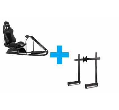 Next Level Racing GTRacer 2.0 Simulator Cockpit + Elite Freestanding Single Monitor Stand Carbon Grey
