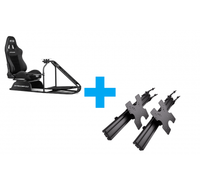 Next Level Racing GTRacer 2.0 Simulator Cockpit + Elite Freestanding Triple Monitor Stand Add On Carbon Grey