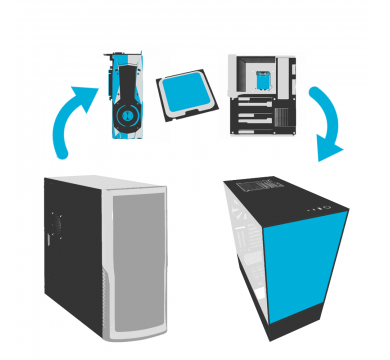 Прехвърляне на компоненти в нова кутия и асемблиране на конфигурация